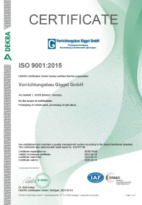 Zertifikat Dekra ISO 9001:2015